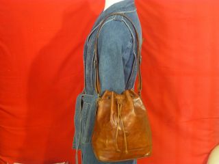 Bonia Extra Large Brown Leather Shoulder Bucket Bag
