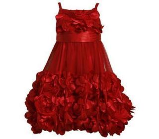 Bonnie Jean Red Fancy Dress with Flower Appliques Girls Size 10