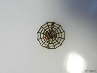   NOUVEAU SPIDER TARANTULA BLACK WIDOW ON WEB BLUE SWAROVSKI PIN BOOCH