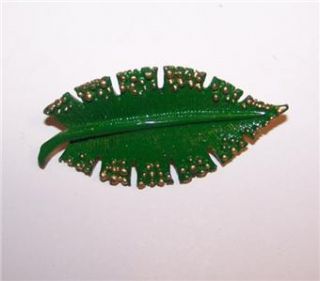 Vintage Pin Brooch Hand Painted Leaf Signed LG 1 5