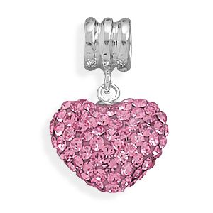 Sterling Silver Pink Crystal Heart Add Bead Story Charm