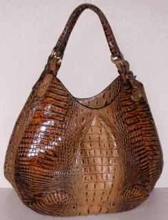 Brahmin Anne Melbourne Croc Embossed Toasted Almond Leather Hobo 