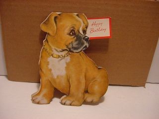Vintage 1950 Boxer Dog Happy Birthday Card Double Sided Shape Card 
