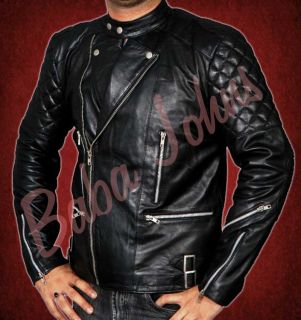 Mens Black Motorcycle Biker Brando Perfecto Genuine Faux PU Leather 