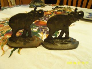 Brass Elephant Trunk Up Bookends Marked 1930