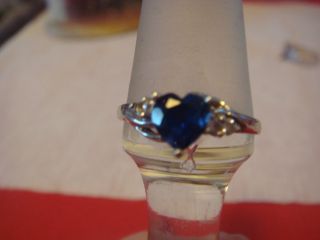Blue Sapphire Heart With Diamonds   10K White Gold   Blue Stone