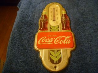   Cola Metal Thermometer Die Cut Double Bottle Gold Version 1942