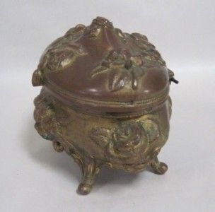 Early 1900s Brainard Wilson B w Art Nouveau Cast Metal Jewelry Box 