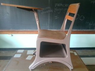 25 Vintage Wood Metal School Desk w Chair Cubby Hole American Seating 