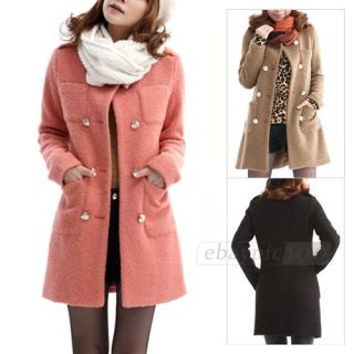 Double Breasted Round Neck Button Pocket Long Trench Coat Jacket 