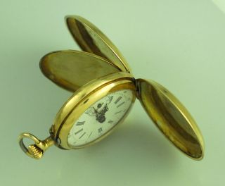 Antique 14k Solid Gold Enamel Hunter HC Fob Pendant Pocket Watch not 
