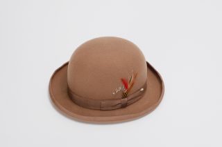   New Mens 100% Wool Tan Beige Bowler Derby Hat XL   7 1/2 to 7 5/8