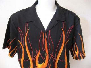   Rebel XXL Retro Black Orange Flames MMA Bowling Shirt Biker