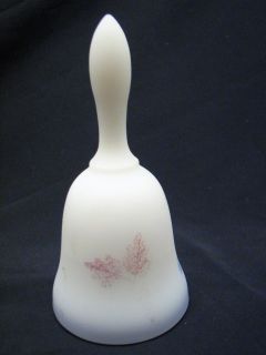 Vintage Fenton White Art Glass Bell Hand Painted Leaf Design Signed by 