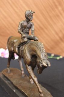 Original Signed Vitaleh Bronze Horse Jockey Race Sculpture Breeders 