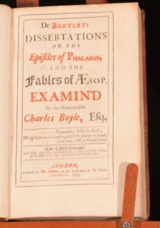   Dr Bentleys Dissertations on the Epistles of Phalaris Charles Boyle