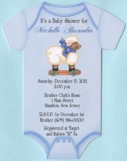 INVITATION SIZE 5.5 LONG X 4.25 BETWEEN SLEEVES OF ONESIE