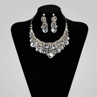   Rhinestone Crystal Bridal Wedding Jewelry Necklace Earring Set Clear