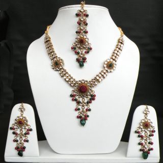 Goldplated Indian Bridal Long Kundan Necklace Set NK168