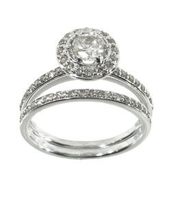 Sterling Silver Wedding 2 Ring Set Size 9 CZ Halo Bridal Engagement 