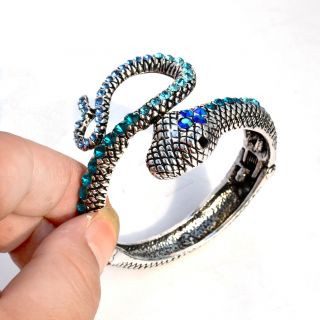   Jewelry Silver P Metal Snake Blue CZ Rhinestone Bracelets Charm