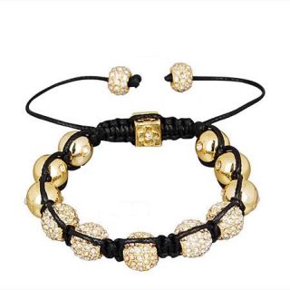 Gold Shamballa Bracelet Disco Ball Pave Bead Crystal Tresor Celebrity 