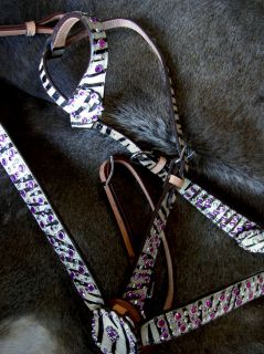 Horse Bridle Breast Collar Strap Western Leather Headstall Zebra 