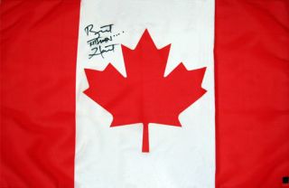 WWE Bret Hart Hand Signed Canadian Flag with Proof COA