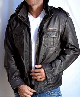 SUPERDRY Brad Mens Leather Motorcycle Jacket Beckham New Dark Brown 
