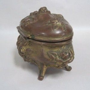 Early 1900s Brainard Wilson B w Art Nouveau Cast Metal Jewelry Box 