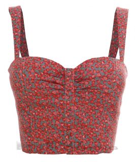 New Ladies Floral Print Bralet Crop Vest Top Padded Cup Button 6 8 10 
