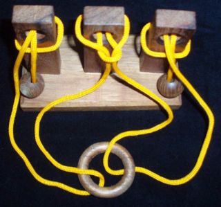 Triple Trouble Wood String Brain Teaser Puzzle