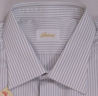 BRIONI Shirt $565 White Blue Ribbon Stripe Dress Shirt 17 5 34 44E New 