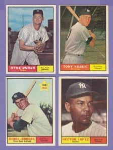 Lot of 16 Different 1961 Topps New York Yankees / Ex+ to EM Clean