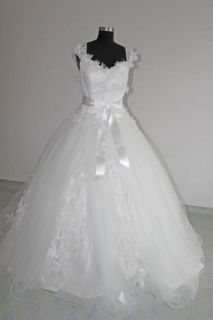   Tulle Empire Short Sleeve Wedding Bridal Gown Lace Up Sz 6 16