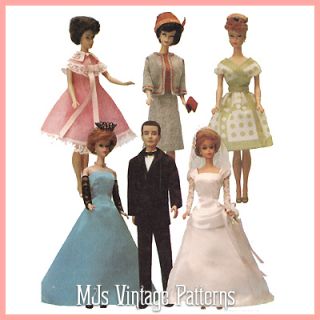 Vintage Wedding Clothes Doll Pattern Barbie Ken