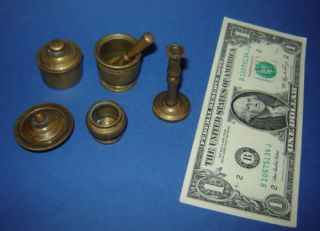 Antique Dollhouse Miniature Brass Mortar Candleholder