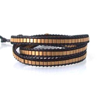 fashion brass squares leather triple wrap bracelet bracelets brass 