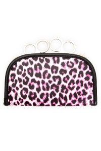 rockabilly pink leopard brass knuckles clutch wallet