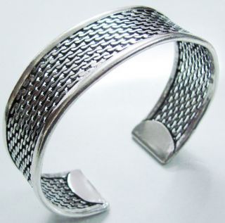 Silver Tone Brass Cuff In Wire Net Indian Bracelet Women Jewelry