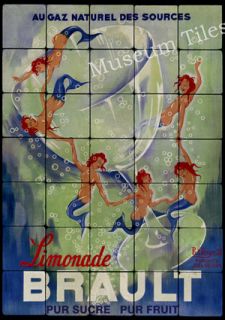 20x28 Vintage Art Deco Mermaid Brault Marble Tile Mural