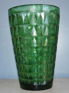   Large Green Glass Diamond Cut Vase   E. O. Brody Co, Cleveland, OH USA
