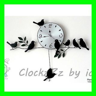   Vintage Antique Home Decor Metal Leaf Bird Pendulum Round Wall Clock