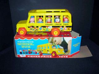 1965 FISHER PRICE Wooden Little People SCHOOL BUS SET #192 w/ Box
