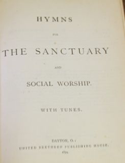1874 leather HYMNS FOR THE SANCTUARY Hymnal United Brethren