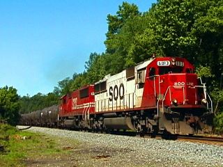 pair of Soo Line SD60s lead southbound molten sulphur train K869 