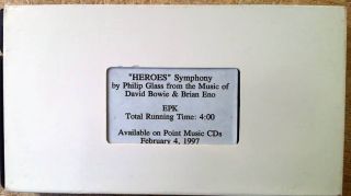 Philip Glass David Bowie Brian Eno Heroes Symphony EPK VHS Video Promo 