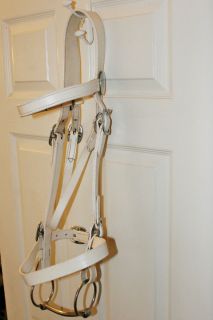 White Leather Draft Horse Bridle with Bit