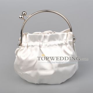 Lady Wedding Party White Four Tiered Floral Satin Bridal Handbag with 