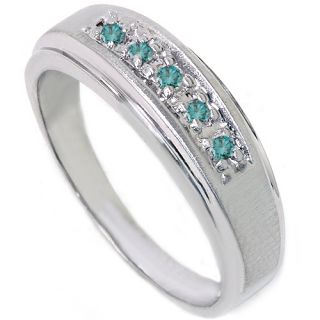 15ct Blue Diamond Wedding Brushed Ring 14k White Gold